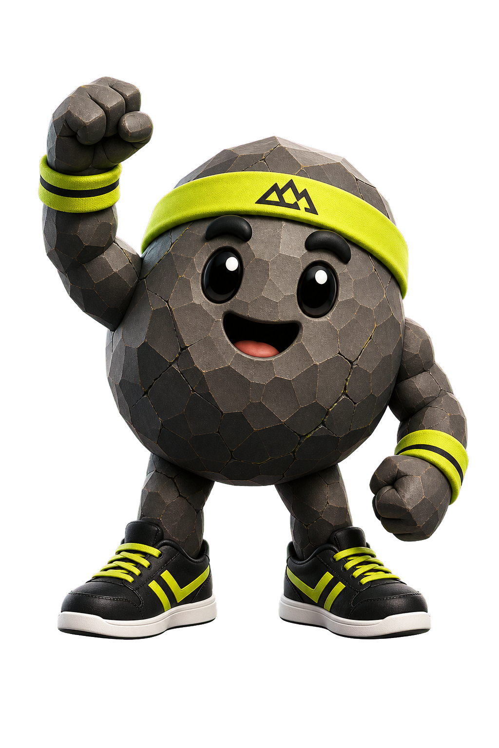 RepRock's smiling rock mascot raising a fist